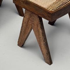 Pierre Jeanneret Pierre Jeanneret French Mid Century Modern Footstools Teak Cane Chandigarh - 3867597