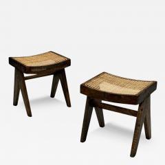 Pierre Jeanneret Pierre Jeanneret French Mid Century Modern Footstools Teak Cane Chandigarh - 3869407