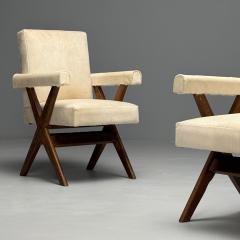 Pierre Jeanneret Pierre Jeanneret French Mid Century Modern Upholstered Arm Chairs Cowhide - 3867620