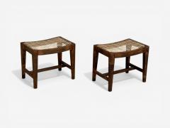 Pierre Jeanneret Pierre Jeanneret Rectangular Low Stools Teak Cane Chandigarh India 1960s - 4576011