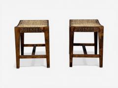 Pierre Jeanneret Pierre Jeanneret Rectangular Low Stools Teak Cane Chandigarh India 1960s - 4576014