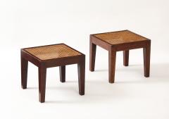 Pierre Jeanneret Pierre Jeanneret Side Teak Tables Rattan Tops Period Work France c 1940 s - 4509425