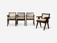 Pierre Jeanneret Pierre Jeanneret Teak Cane Four Floating Back Chairs Chandigarh 1960s - 4359297