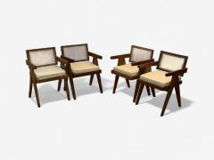 Pierre Jeanneret Pierre Jeanneret Teak Cane Four Floating Back Chairs Chandigarh 1960s - 4359299