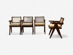 Pierre Jeanneret Pierre Jeanneret Teak Cane Four Floating Back Chairs Chandigarh 1960s - 4359304