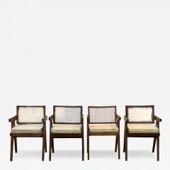 Pierre Jeanneret Pierre Jeanneret Teak Cane Four Floating Back Chairs Chandigarh 1960s - 4361257