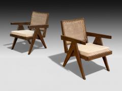 Pierre Jeanneret Pierre Jeanneret Teak Cane Low Easy Chairs Chandigarh India c 1960s - 4443826