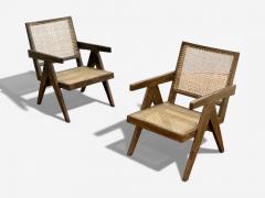 Pierre Jeanneret Pierre Jeanneret Teak Cane Low Easy Chairs Chandigarh India c 1960s - 4443832