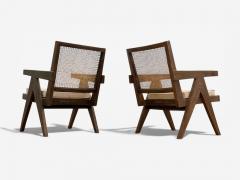 Pierre Jeanneret Pierre Jeanneret Teak Cane Low Easy Chairs Chandigarh India c 1960s - 4443835
