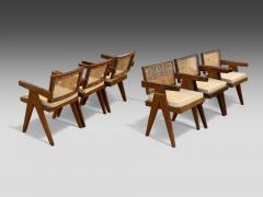 Pierre Jeanneret Pierre Jeanneret Teak Cane Six Floating Back Dining Chairs Chandigarh 1960s - 4095586