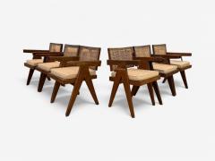 Pierre Jeanneret Pierre Jeanneret Teak Cane Six Floating Back Dining Chairs Chandigarh 1960s - 4095587