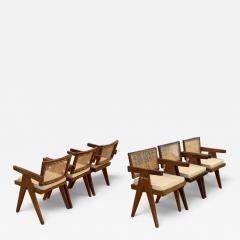 Pierre Jeanneret Pierre Jeanneret Teak Cane Six Floating Back Dining Chairs Chandigarh 1960s - 4099686