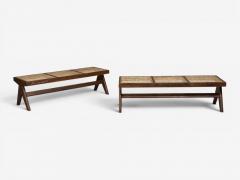 Pierre Jeanneret Pierre Jeanneret Three Seat Benches Teak Cane Chandigarh India 1960s - 4578435