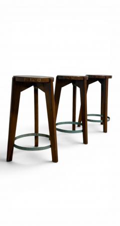 Pierre Jeanneret Set of 3 Pierre Jeanneret Teak Stools c 1960 - 4727140