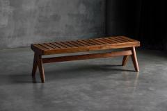 Pierre Jeanneret Solid Teak Slatted Bench by Pierre Jeanneret India 1950s - 4389910