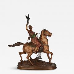 Pierre Jules Mene The Arab Falconer antique painted bronze sculpture after Pierre Jules M ne - 3592222