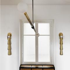 Pierre Mounier PANTIN Unique lighting pendant with patinated brass and genuine leather - 3058698