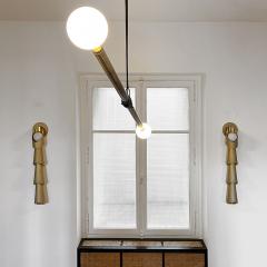 Pierre Mounier PANTIN Unique lighting pendant with patinated brass and genuine leather - 3058701