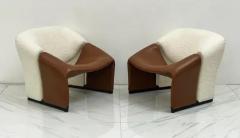 Pierre Paulin 1st Edition Pierre Paulin Groovy Chairs Artifort F580 Ivory Boucle and Leather - 3175884