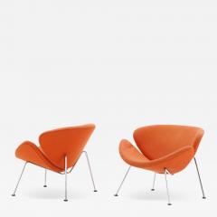Pierre Paulin A pair of upholstered Pierre Paulin style upholstered chrome orange slice chairs - 3504339