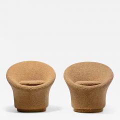 Pierre Paulin Pair of Modern 1970s Pierre Paulin Style Mushroom Swivel Chairs in Latte Boucl  - 3467368