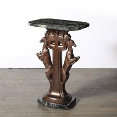 Pierre Sega Art Deco Sculptural Bronze Gazelle Motif Green Marble Side Table signed P Sega - 4233572