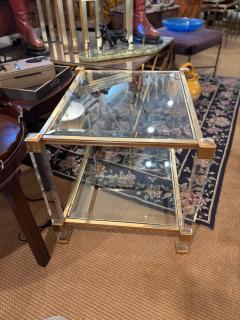 Pierre Vandel Pair of Pierre Vandel Lucite and Gilded Metal with Beveled Glass Side Tables - 4767375