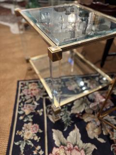Pierre Vandel Pair of Pierre Vandel Lucite and Gilded Metal with Beveled Glass Side Tables - 4767376