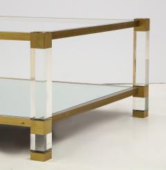 Pierre Vandel Two Tier Lucite and Brass Coffee Table - 2020827