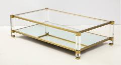 Pierre Vandel Two Tier Lucite and Brass Coffee Table - 2020828