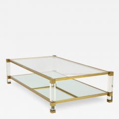 Pierre Vandel Two Tier Lucite and Brass Coffee Table - 2021754