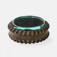 Pietro Chiesa Carved Round Wood Box with Glass Top Attributed to Pietro Chiesa - 4583975