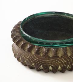 Pietro Chiesa Carved Round Wood Box with Glass Top Attributed to Pietro Chiesa - 4583983