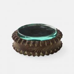Pietro Chiesa Carved Round Wood Box with Glass Top Attributed to Pietro Chiesa - 4584325