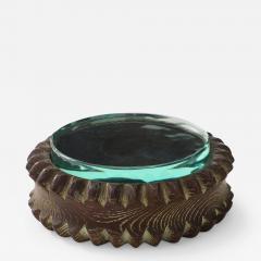Pietro Chiesa Carved Round Wood Box with Glass Top Attributed to Pietro Chiesa - 4584326