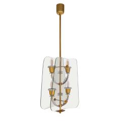 Pietro Chiesa Fontana Arte Elegant 4 Light Glass and Brass Chandelier 1940s - 4055511