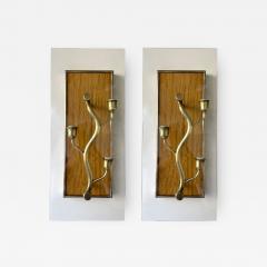 Pietro Chiesa Pair of Brass and Wood Sconces Tree Frame Italy 1950s - 1949950