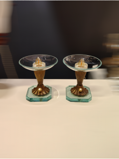 Pietro Chiesa Pair of Glass Brass Petite Table Lamps att Pietro Chiesa Italy 1940s - 3482754