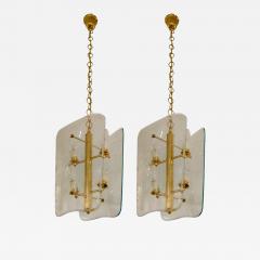 Pietro Chiesa Pair of Vintage Glass and Brass Pietro Chiesa Style Lanterns or Chandeliers - 770578