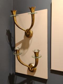 Pietro Chiesa style Mid Century Brass and Glass Italian Sconces i Italy 1950s - 2994841