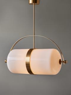 Pill Shaped Brass and Opaline Glass Suspension - 2852318