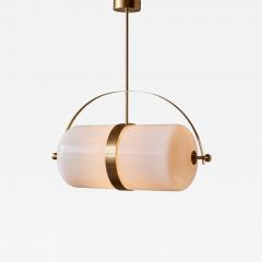 Pill Shaped Brass and Opaline Glass Suspension - 2857626