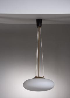 Pill Shaped Opaline Glass and Brass Pendant Italy 1950s - 2052853