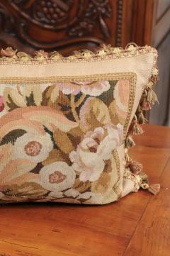 Pillow Made from a 19th Century French Tapestry with Floral D cor and Tassels - 3451045