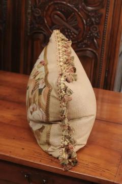 Pillow Made from a 19th Century French Tapestry with Floral D cor and Tassels - 3451193