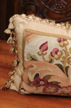 Pillow Made from a 19th Century French Tapestry with Floral D cor and Tassels - 3461572