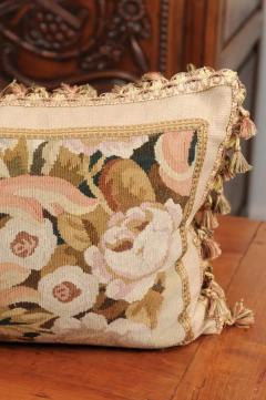 Pillow Made from a 19th Century French Tapestry with Floral D cor and Tassels - 3461583