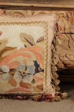 Pillow Made from a 19th Century French Tapestry with Floral D cor and Tassels - 3472484