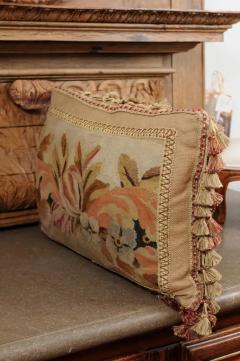 Pillow Made from a 19th Century French Tapestry with Floral D cor and Tassels - 3472510