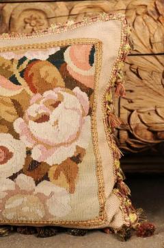 Pillow Made from a 19th Century French Tapestry with Floral D cor and Tassels - 3472550